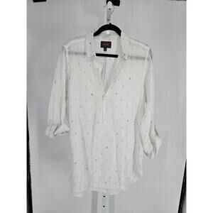 For Cynthia Beachwear Sz XL 100% Linen Swimsuit Coverup White w/ Gold Anchors